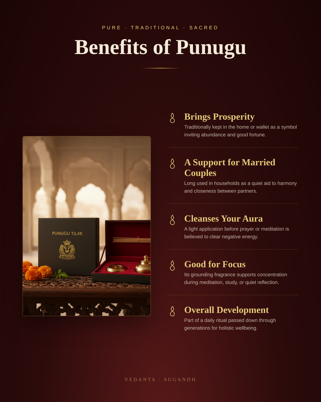 Benefits of Punugu – Brings Prosperity, Support for Married Couples, Cleanses Aura, Good for Focus, Overall Development